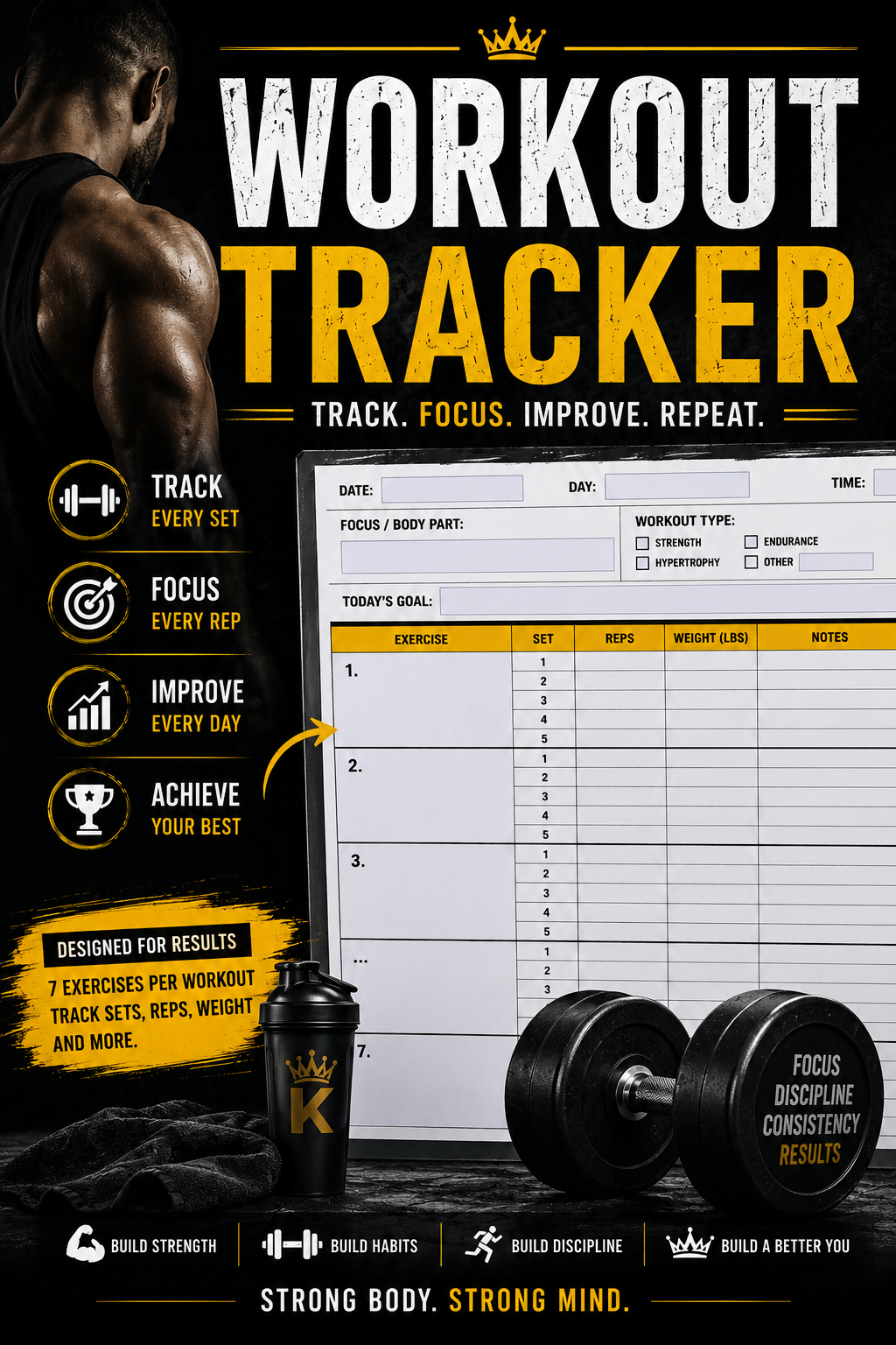Workout Tracker Journal: Track Every Set, Rep, and Progress (Digital Download)