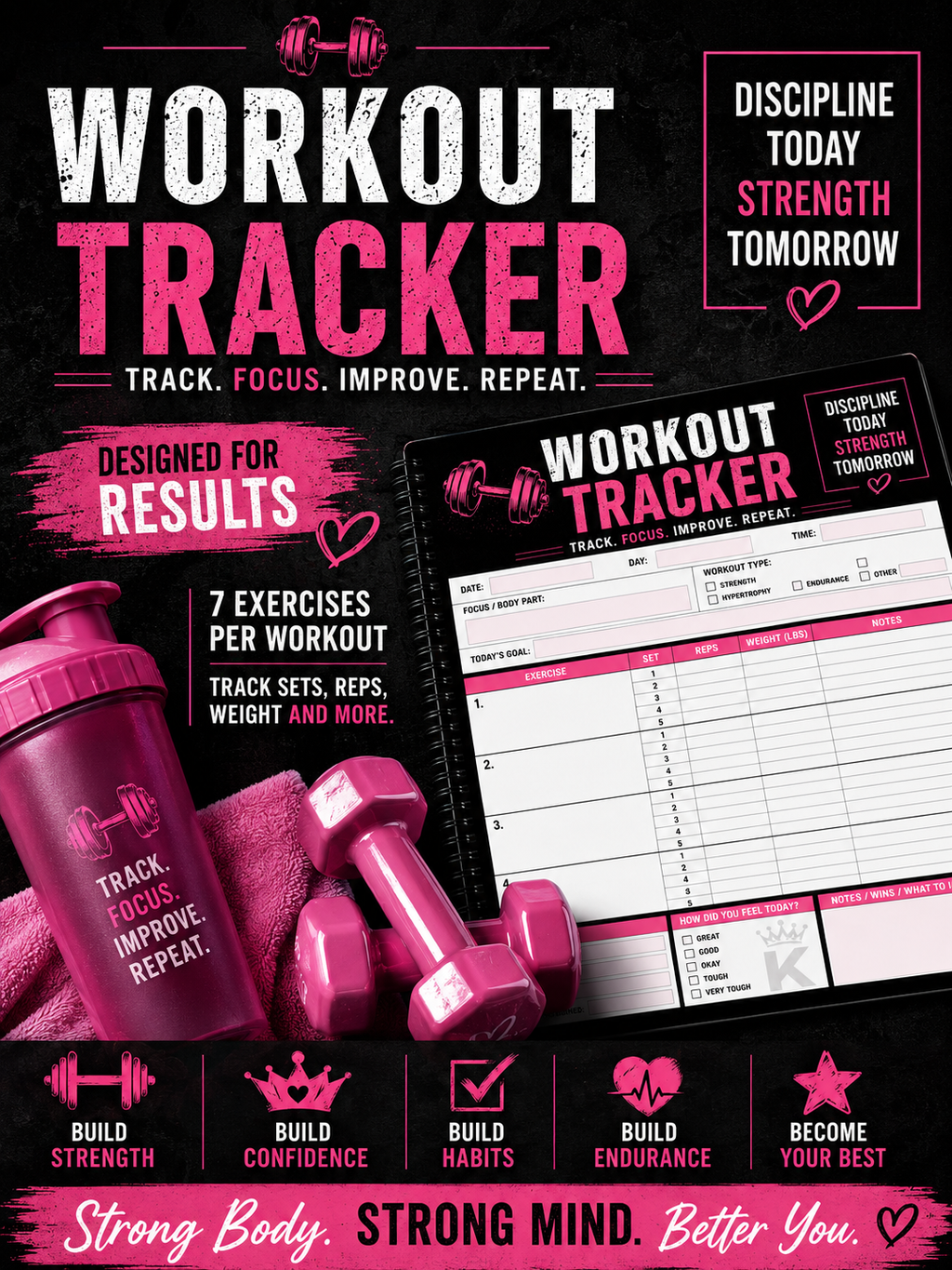 Workout Tracker Journal for Women | Track Sets, Reps, Weight & Progress (Digital Download)