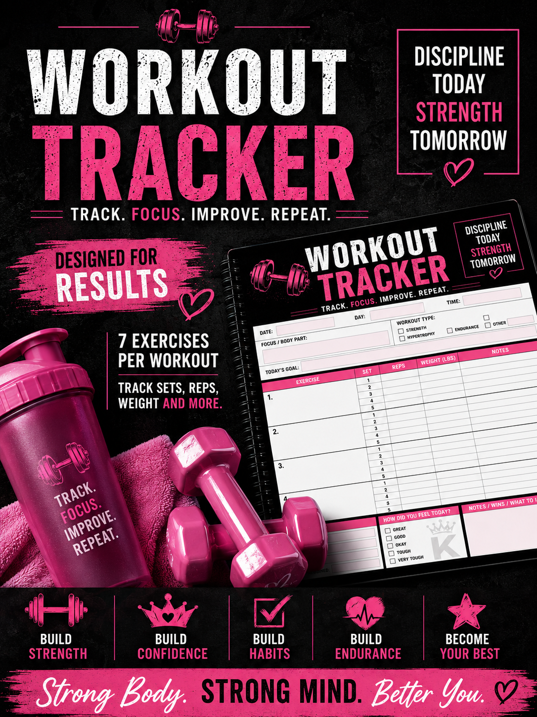 Workout Tracker Journal for Women | Track Sets, Reps, Weight & Progress (Digital Download)